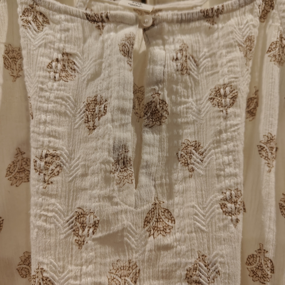 Old Navy Cream and Brown Embroidered Top